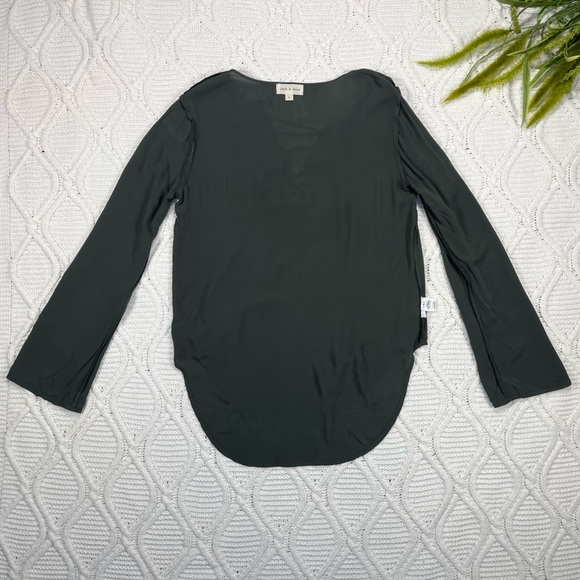 Cloth & Stone Anthropologie Bell Sleeve Lightweight Tie Front Green S - Picture 6 of 9